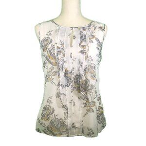 ANN TAYLOR Factory (S) White and Gray Floral Blouse